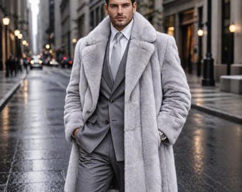 Men’s grey mink fur coat | luxury handmade winter overcoat designer style