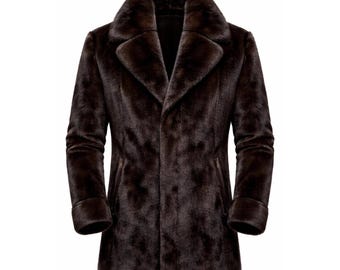 Natürlicher echter Nerzpelzmantel für Herren, eleganter brauner Luxuswintermantel