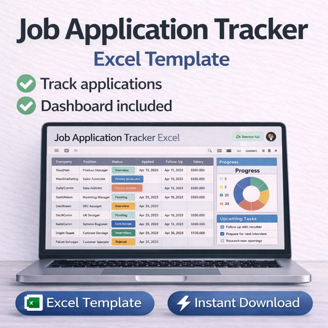 Job Application Tracker Excel, Job Search Spreadsheet, Interview ...