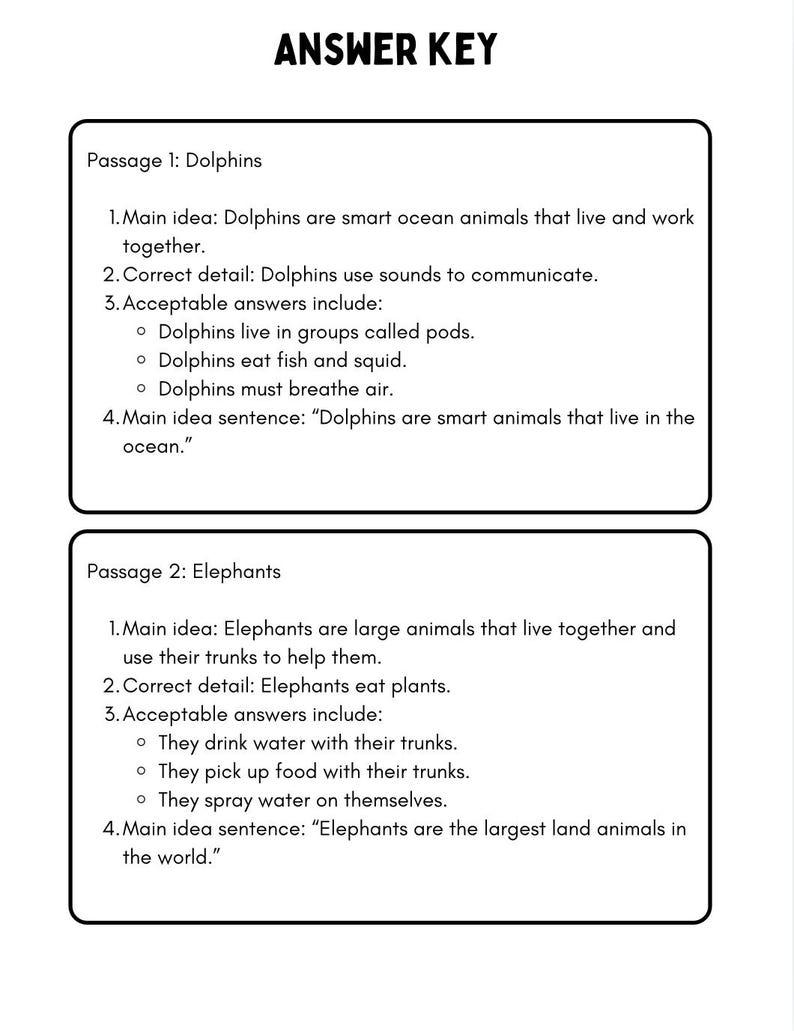 Grade 2 Reading Comprehension Main Idea and Details Worksheets - Etsy