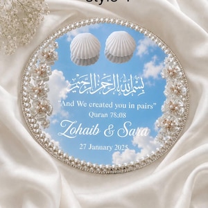 Personalised Nikah Engagement Tray, Custom Mirror Ring Tray with Names, Date & Islamic Verse, unique Wedding Gift