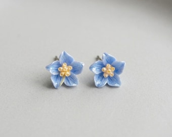 Dainty Blue Forget Me Not Earrings, Something Blue Bridal Gift, Delicate Wedding Flower Studs, Tiny Bridesmaid Jewelry, Cute Gift for Her