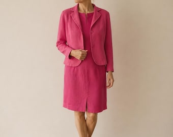 Natan Fuchsia Designer Set EU 38 40, Luxury Belgian Dress & Linen Jacket, Quiet Luxury Pink Co Ord Outfit, Elegant Occasion Set, Capsule