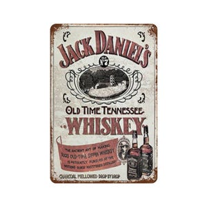 Jack Daniel's Old Time Whiskey - Rostig vintage metall väggkonst plåtskylt - 30 x 20 cm