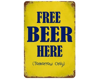 Free Beer Here Rusted Vintage Metal Wall Art Tin Sign-11.8"x7.9"/ 30x20cm