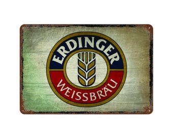 Erdinger Weissbrau - Cartel de chapa de metal vintage oxidado horizontal