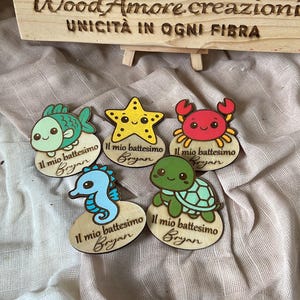 Personalized Wooden Magnets | Sea Animal Theme | Baptism & Communion Favors | Handmade Cute Gift | Ocean Decor