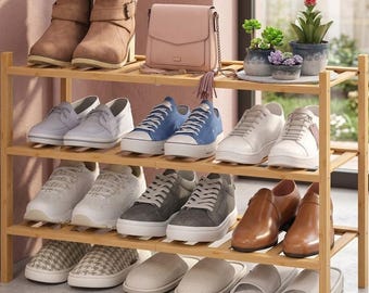 3 lagen bamboe schoenenrek organizer | Multifunctionele handgemaakte houten opbergplank voor hal, kast en woonkamer