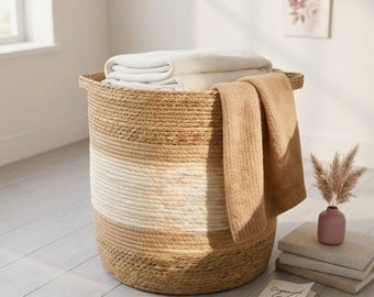 持ち手付き大型編み込み収納バスケット｜100L 手作りバスケット（多目的収納用）｜ミニマリストホーム