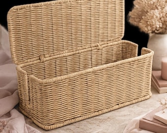 Handmade Rattan Cable Management Box | Boho Cord Storage Organizer Decor