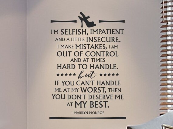 Marilyn Monroe Wall Decal Quote Im Selfish Impatient And A Little Insecure Girls Room Master Bedroom Decorations Vinyl Sticker Decor