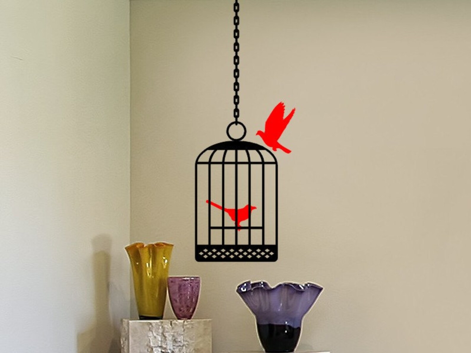 Bird Cage Decals Bird Cage 2 Birds and Hanging Chain Etsy