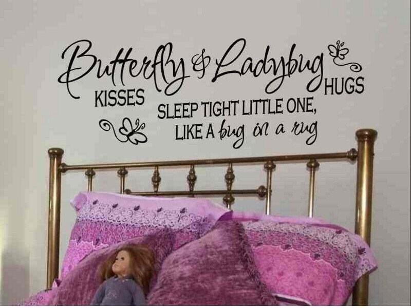 Girls Bedroom Wall Art Butterfly Kisses And Ladybug Hugs Wall Quote Decal Sticker Decorations Baby Girl Nursery Decor Removable Vinyl Letter