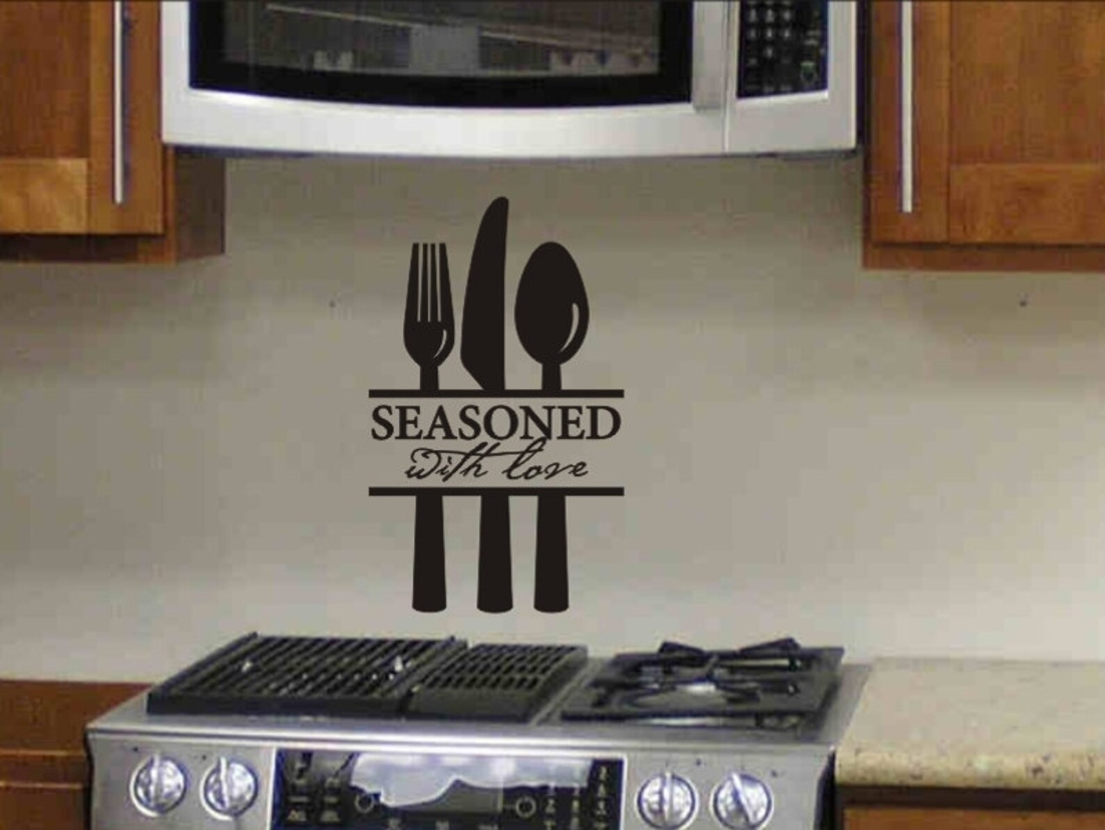Kitchen Wall Quote Decal Seasoned With Love with Silverware Etsy