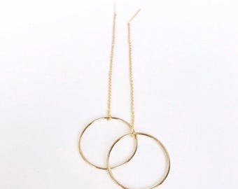 Gold Hoop Threader Earring ~ Gold filled Chain ~ Women’s Long Earrings
