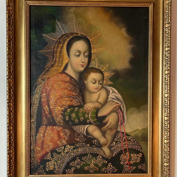 Virgin Mary and child Jesus oil on canvas 27.6 × 19.7