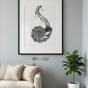 Nautilus Shell Geometric Print | Hand-Inked Minimalist Wall Art (Digital Download)