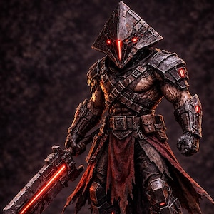 Cyber Pyramid Executioner Miniature STL |Future pyramid head | Dark Fantasy Warrior | Tabletop RPG Villain | 3D Print Monster Mini