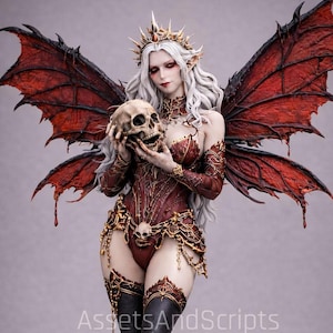 ダークエンチャントレス・デーモンクイーン・ミニチュアSTL | ファンタジー・サキュバス・ソーサレス | DNDボスキャラクター | テーブルトップRPGミニチュア | 3Dプリント可能