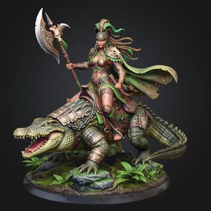 Miniatura de guerrero jinete de lagarto STL / Domador de bestias de la jungla, modelo D&D / Luchador montado para juegos de rol de mesa de fantasía / Archivo de impresión 3D / Héroe tribal