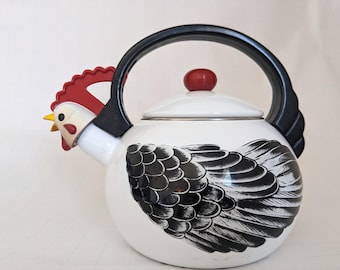 25 % de réduction - bouilloire coq vintage, décoration de cuisine de ferme, bouilloire en émail, ustensiles de cuisine Cottagecore, bouilloire des années 1980