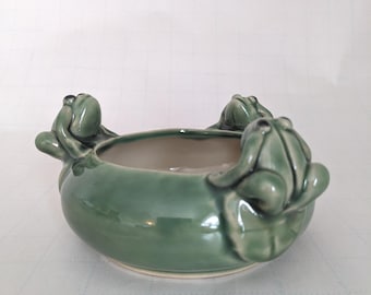 Cuenco de cerámica con forma de rana estilo mayólica vintage – Plato para baratijas, decoración para macetas