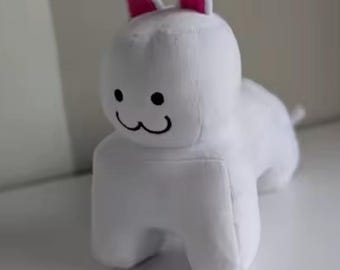 Uroczy pluszowy biały króliczek-kot | Kawaii, miękki pluszak | Minimalistyczna, pluszowa zabawka-królik | Ręcznie robiony prezent, 15 cm