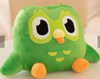 Green Owl Plush – Duo Inspired Stuffed Animal, Language Learner Desk Buddy