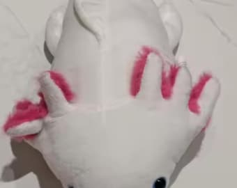 Biały pluszowy aksolotl z różowymi skrzelami – uroczy pluszak kawaii, miękka salamandra wodna, prezent dla dzieci i miłośników aksolotli, 42 cm