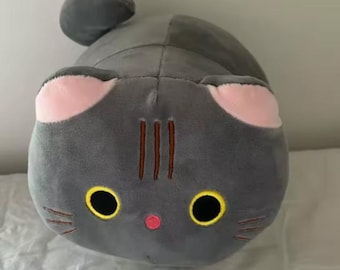 Urocza szara pluszowa poduszka z kotem | Pluszowy kotek Kawaii | Miękka okrągła poduszka z kotem | Przytulna dekoracja pokoju | Prezent dla miłośników kotów 20 cm