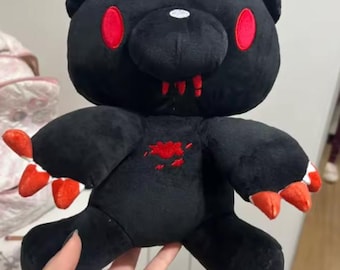 Czarny gotycki pluszowy miś wampir | Przerażający, słodki pluszak z horroru | Upiorny pluszak z czerwonymi oczami | Alternatywny prezent na Halloween, 25 cm