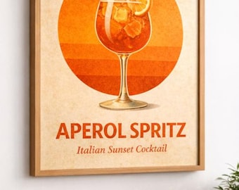 Aperol Spritz Poster, Retro Italienischer Sonnenuntergang Cocktail Wandkunst, Bar Dekor