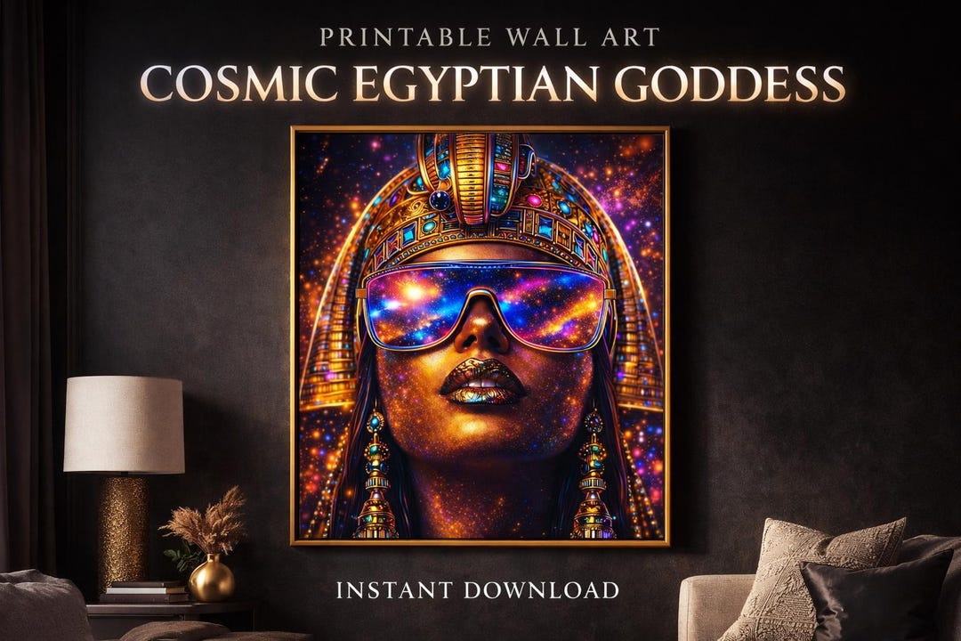 Luxury Cosmic Egyptian Goddess Wall Art – Futuristic Pharaoh Queen ...