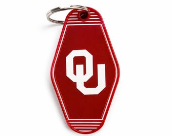 Oklahoma OU Sooner Retro Keychain Motel Hotel Room Keychain