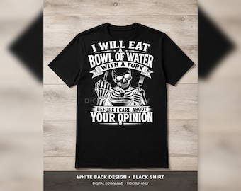 Funny Skeleton DTF PNG Bundle, With a Fork Shirt Design, Black and White Back and Pocket Prints, 300 DPI Digital Download