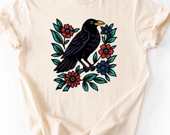 Raven Tattoo Style Graphic Comfort Colors T-shirt | Dark Crow Tshirt, Tattoo Style Clothing, Traditional Tattoo Shirt, Black Bird Tee