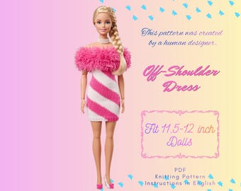11.5 Inch Fashion Doll Knitting Pattern – Off-Shoulder Chevron Dress (Digital Download)