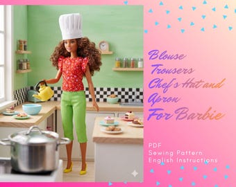11.5" Doll Clothes Sewing Pattern – Blouse, Trousers, Chef's Hat, Apron (PDF Download)