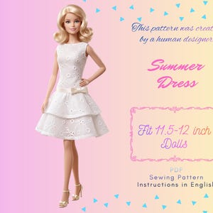 Patrón de costura para muñeca de moda de 29 cm (11,5"): elegante vestido de fiesta vintage con encaje escalonado / Vestido para muñeca de moda a escala 1:6 (descarga digital)