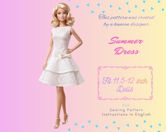 11.5" Fashion Doll Sewing Pattern – Vintage Elegant Tiered Lace Party Dress | 1:6 Scale Fashion Doll Dress (Digital Download)