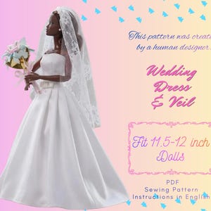 11.5" Fashion Doll Sewing Pattern – Bridal Gown & Veil Set | Wedding Dress Outfit (Digital Download)