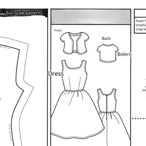 11.5" Fashion Doll Sewing Pattern – Classic Dress & Cropped Bolero Jacket Set | 1:6 Scale Fashion Doll Outfit(Digital Download) image 5
