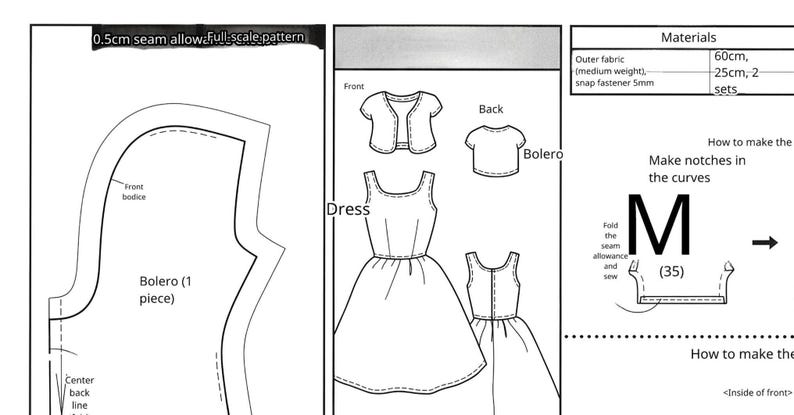 11.5" Fashion Doll Sewing Pattern – Classic Dress & Cropped Bolero Jacket Set | 1:6 Scale Fashion Doll Outfit(Digital Download) image 5