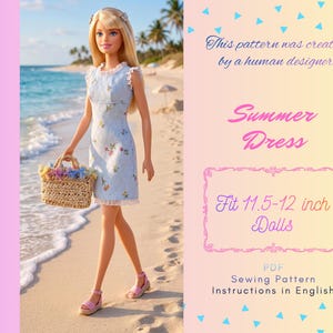 Patrón de costura para muñeca de moda de 29 cm (11,5"): vestido y bolso de verano con volantes florales / minivestido escalonado / conjunto para muñeca de moda a escala 1:6 (descarga digital).