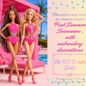 11.5 Inch Fashion Doll Crochet Pattern – Floral Monokini Swimwear (PDF Digital Download)