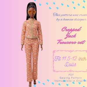 Cartamodello per bambola alla moda da 11,5" – Giacca corta e pantaloni a gamba larga / Outfit chic parigino (download digitale)