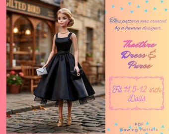 11.5" Fashion Doll Theatre Dress & Clutch Sewing Pattern (PDF Digital Download)