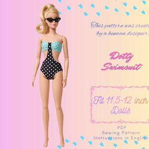 11.5" Fashion Doll Sewing Pattern – Retro Monokini Swimsuit | Vintage Beachwear Outfit (Digital Download)