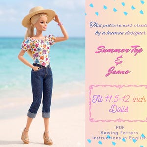 11.5" Fashion Doll Sewing Pattern – Summer Top & Cropped Jeans Set | Casual Outfit for 1:6 Scale Dolls (Digital Download) image 1