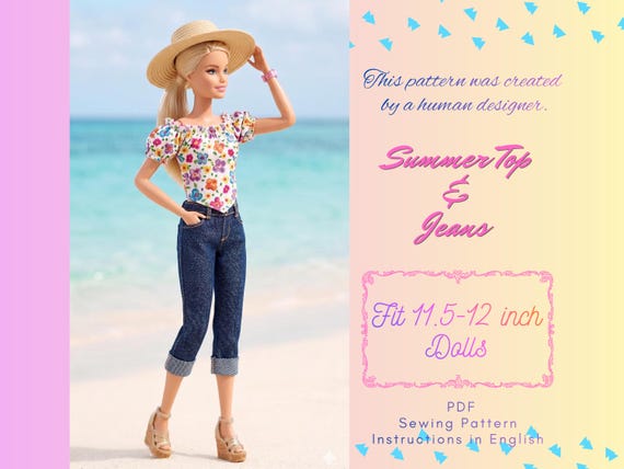 11.5" Fashion Doll Sewing Pattern – Summer Top & Cropped Jeans Set | Casual Outfit for 1:6 Scale Dolls (Digital Download)